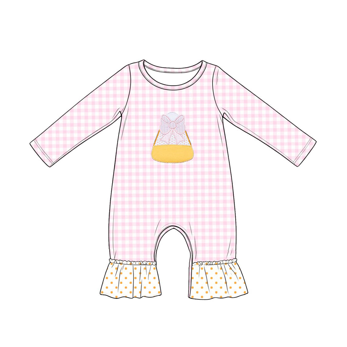 ( Moq 5 ) Preorder Baby Girls Infant Long Sleeve Halloween Bows Candy Pink Plaid Romper