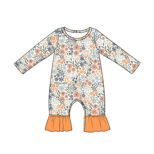 ( Moq 5 ) Preorder Baby Girls Infant Long Sleeves Flower Orange Ruffle Romper
