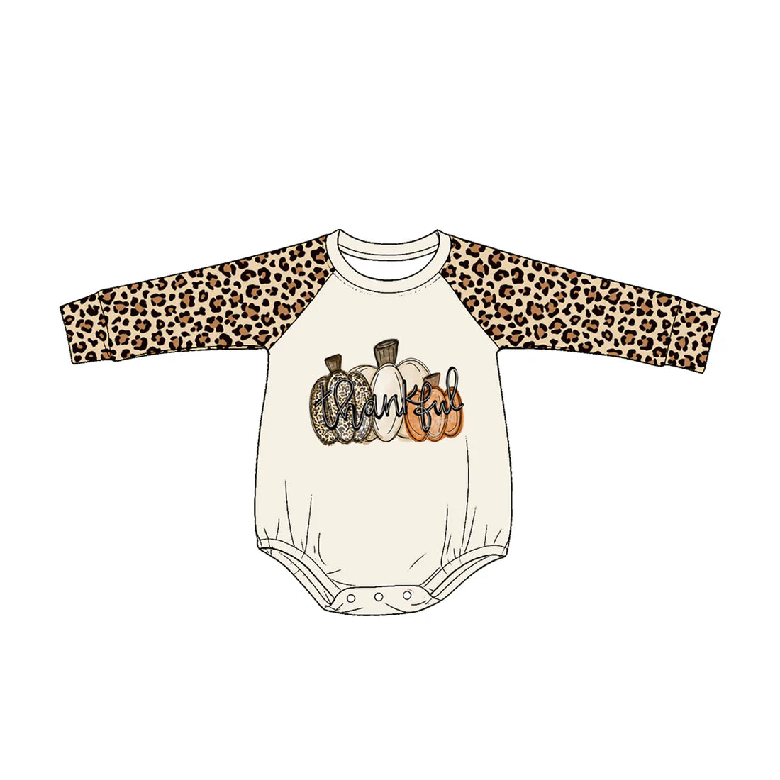 ( Moq 5 ) Preorder Baby Girls Kids Leopard Long Sleeves Pumpkins Thankful Bubble Romper Fall Clothes