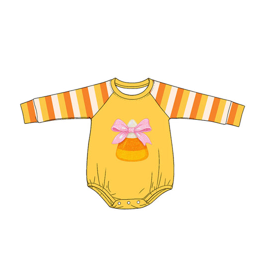 ( Moq 5 ) Preorder Baby Girls Kids Stripes Long Sleeves Bows Candy Halloween Bubble Romper Clothes