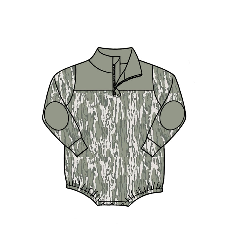 ( Moq 5 ) Baby Boys Infant Long Sleeves Zipper Bubble Romper Camo Green Clothes