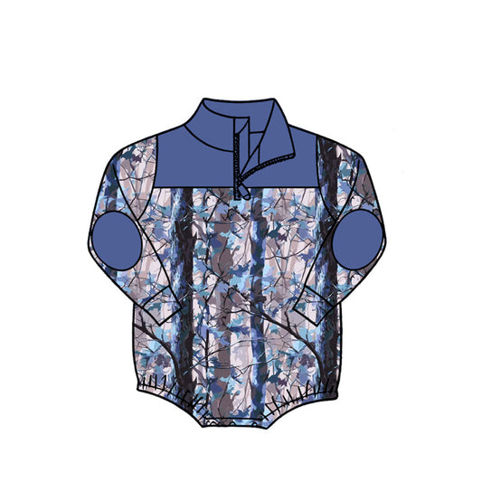( Moq 5 ) Baby Boys Infant Long Sleeves Blue Zipper Bubble Romper Camo Clothes