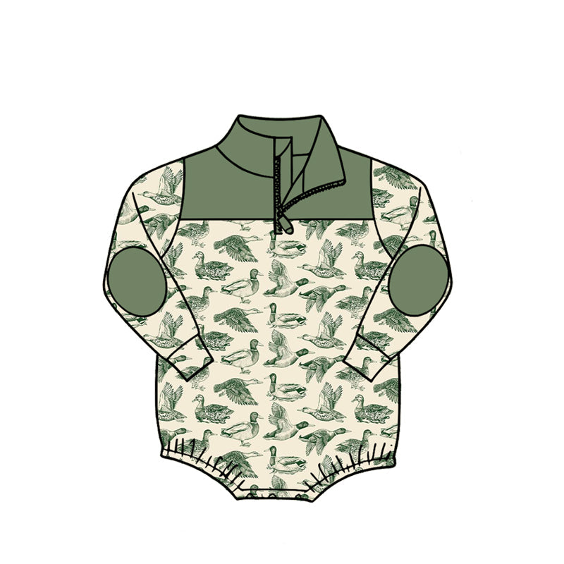 ( Moq 5 ) Baby Boys Infant Long Sleeves Ducks Zipper Green Bubble Romper Clothes