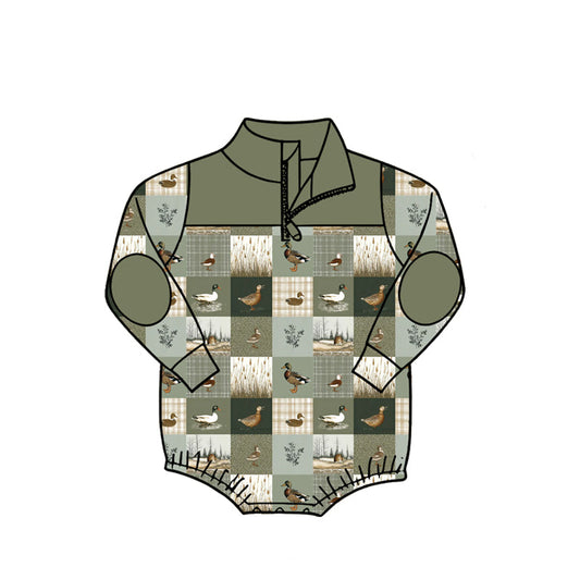 ( Moq 5 ) Baby Boys Infant Long Sleeves Ducks Plaid Zipper Bubble Romper Clothes