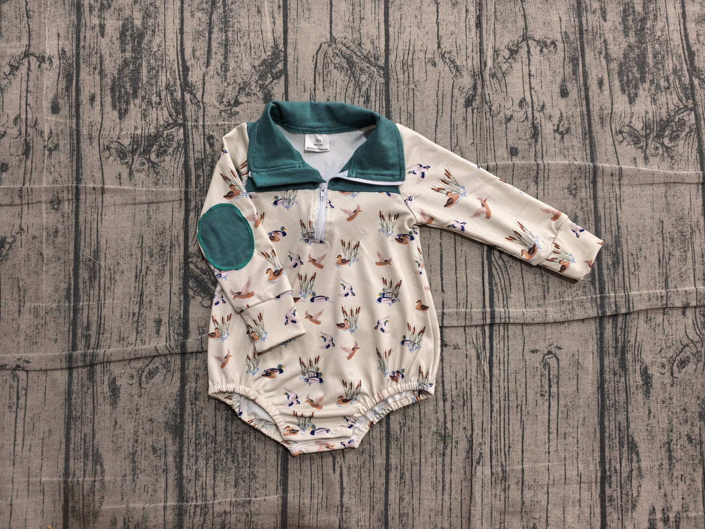 ( No moq ) Baby Boys Infant Long Sleeves Ducks Zipper Bubble Romper Green Clothes