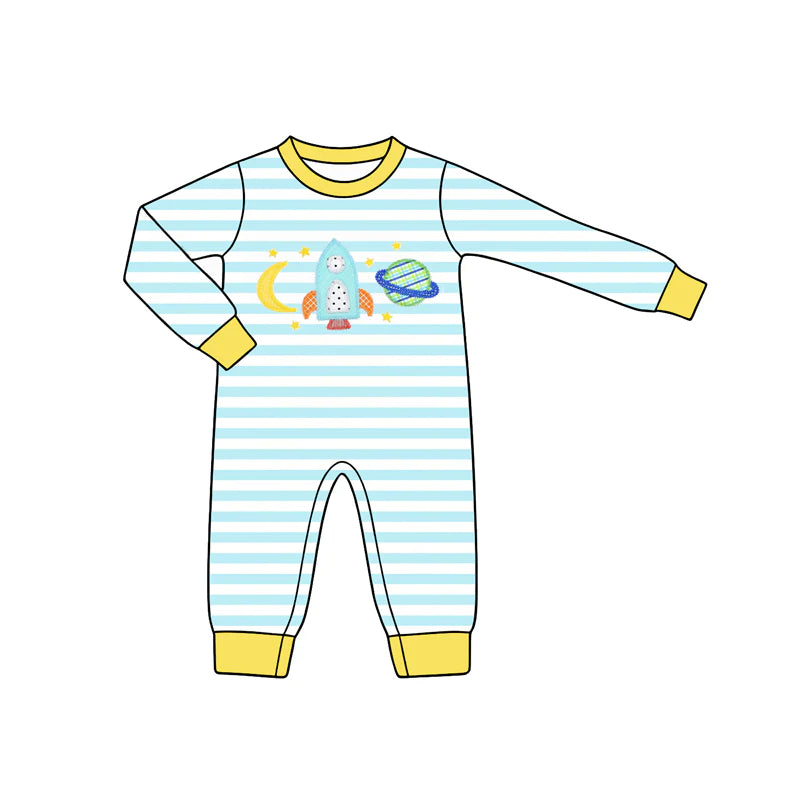 ( Moq 5 ) Baby Boys Infant Long Sleeves Blue Stripes Romper Clothes