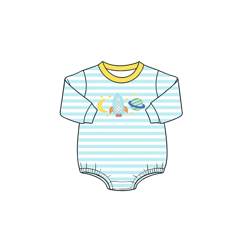 ( Moq 5 ) Baby Boys Infant Long Sleeves Blue Stripes Bubble Romper Clothes