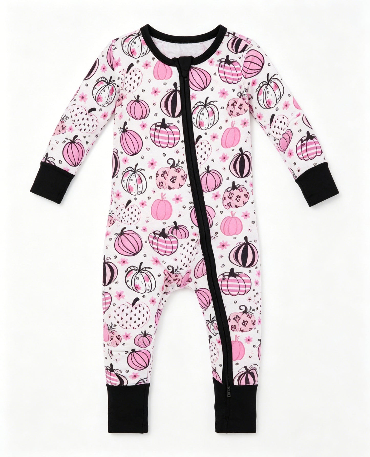 ( Moq 5 ) Baby Girls Infant Flower Pumpkins Zipper Pink Romper Footie Sleeper Fall Clothes