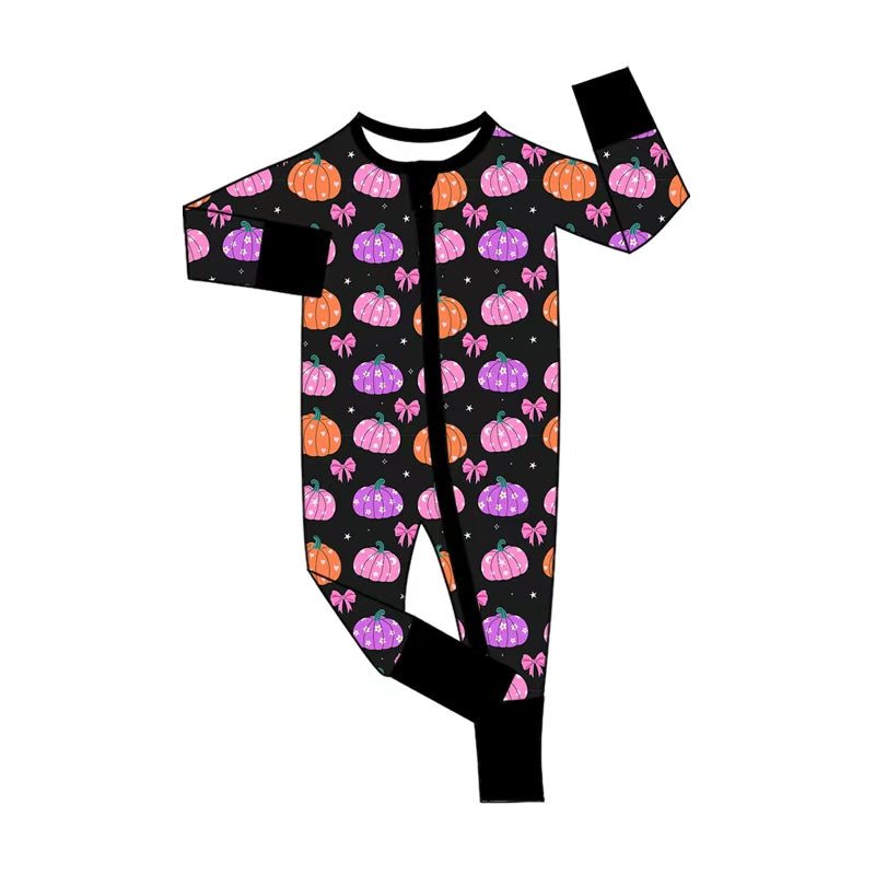 ( Moq 5 ) Preorder Baby Girls Pumpkins Bows Zipper Footie Sleeper Romper Halloween Clothes