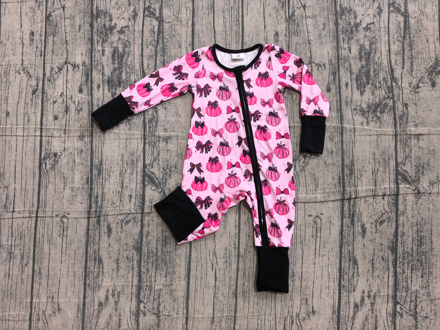 ( No moq ) Preorder Baby Girls Infant Pumpkins Bows Zipper Footie Sleeper Romper Fall Clothes