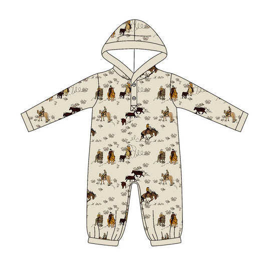 ( Moq 5 ) Preorder Baby Boys Infant Long Sleeves Western Hoodie Buttons Romper