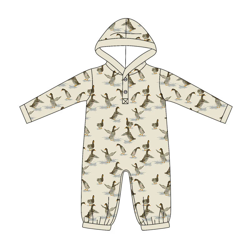 ( Moq 5 ) Preorder Baby Boys Infant Long Sleeves Ducks Hoodie Buttons Romper