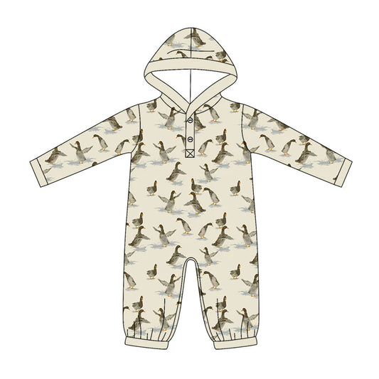 ( Moq 5 ) Preorder Baby Boys Infant Long Sleeves Ducks Hoodie Buttons Romper