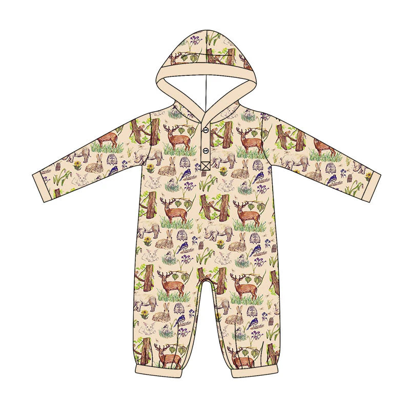 ( Moq 5 ) Preorder Baby Boys Infant Long Sleeves Animals Hoodie Buttons Romper