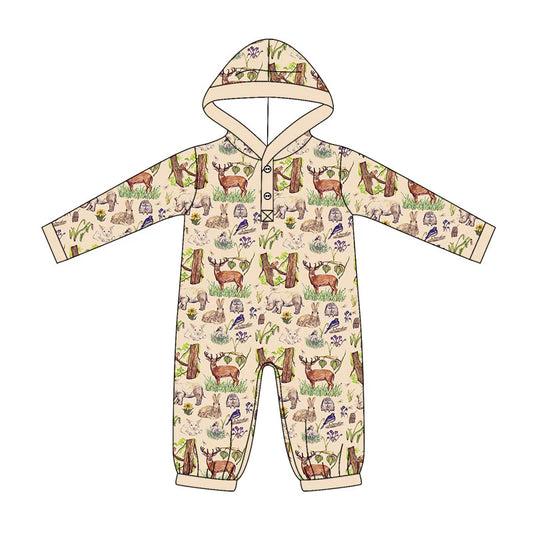( Moq 5 ) Preorder Baby Boys Infant Long Sleeves Animals Hoodie Buttons Romper