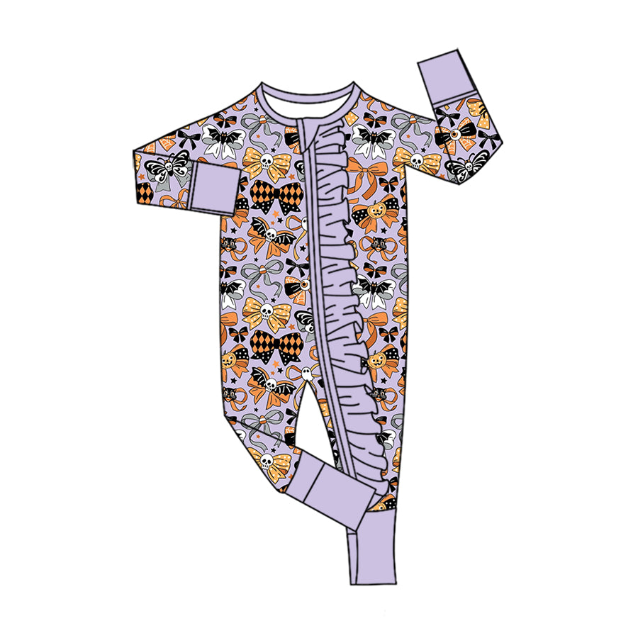 ( Moq 5 ) Preorder Baby Girls Pumpkins Bows Zipper Footie Sleeper Romper Halloween Clothes