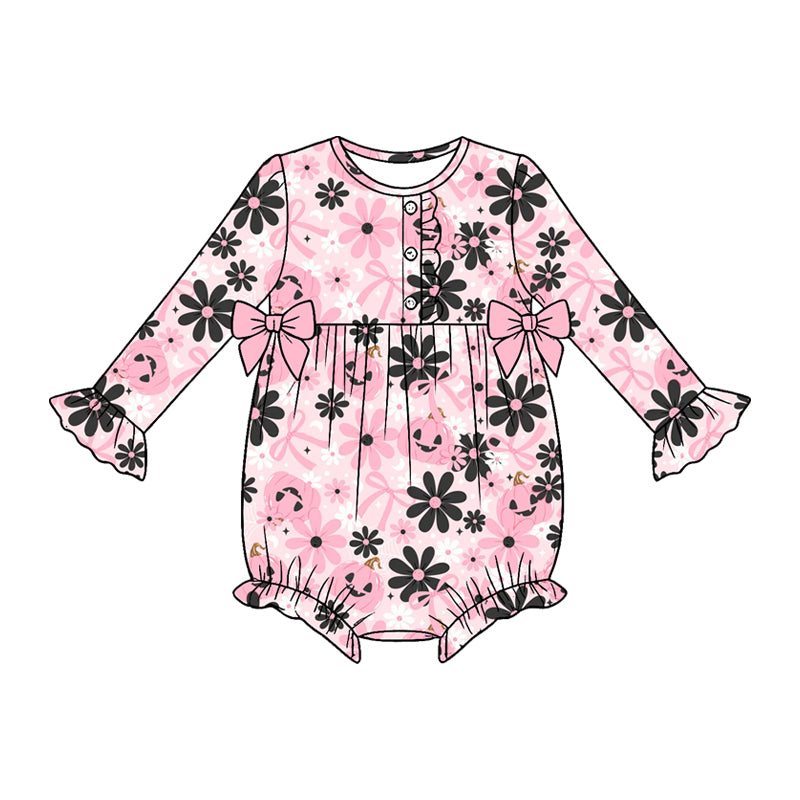 ( Moq 5 ) Preorder Baby Girls Infant Long Sleeves Bows Pumpkins Flower Romper Fall Clothes