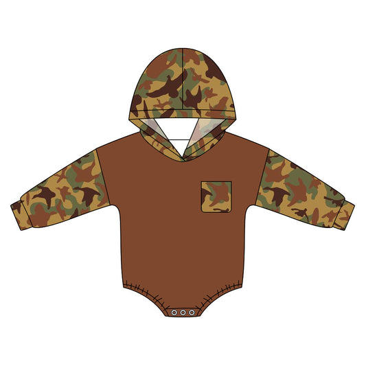 ( Moq 5 ) Preorder Baby Boys Long Sleeves Ducks Camo Pocket Hoodie Bubble Romper