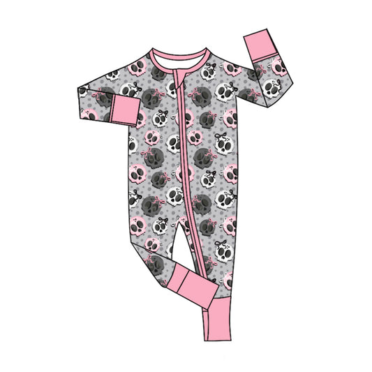 ( Moq 5 ) Preorder Baby Girls Ghosts Bows Halloween Two-way Zipper Footie Sleeper Romper