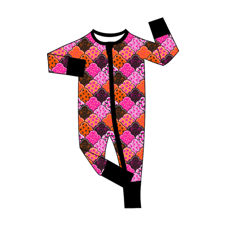 ( Moq 5 ) Preorder Baby Girls Long Sleeves Floral Halloween Two-way Zipper Footie Sleeper Romper