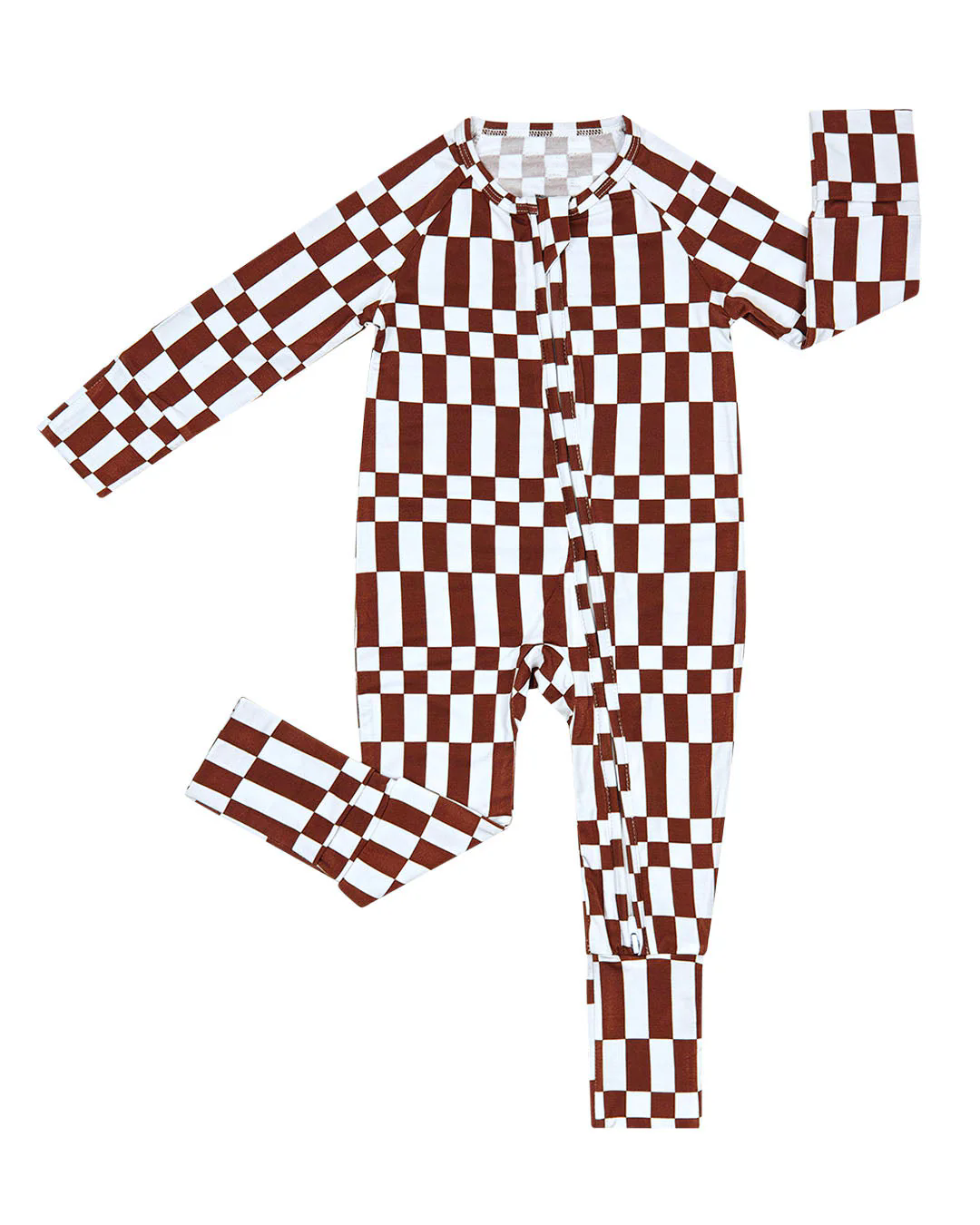 ( No moq ) Preorder Baby Boys Kids Long Sleeves Brown White Plaid Zipper Footie Sleeper Romper Clothes