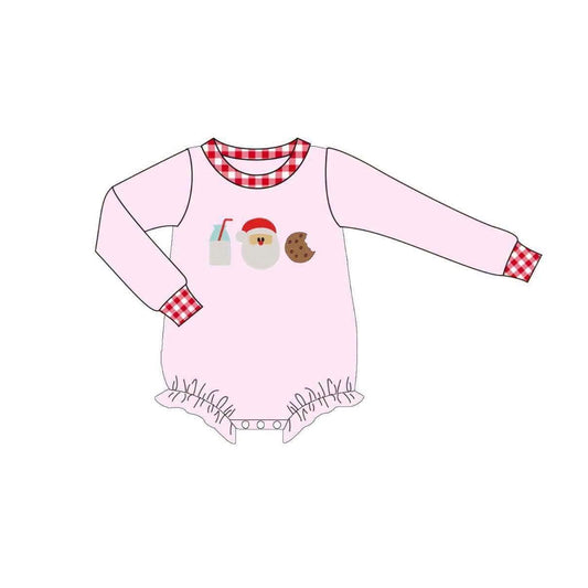 ( Moq 5 ) Preorder Baby Girls Kids Long Sleeves Christmas Santa Cookie Romper Pink Clothes