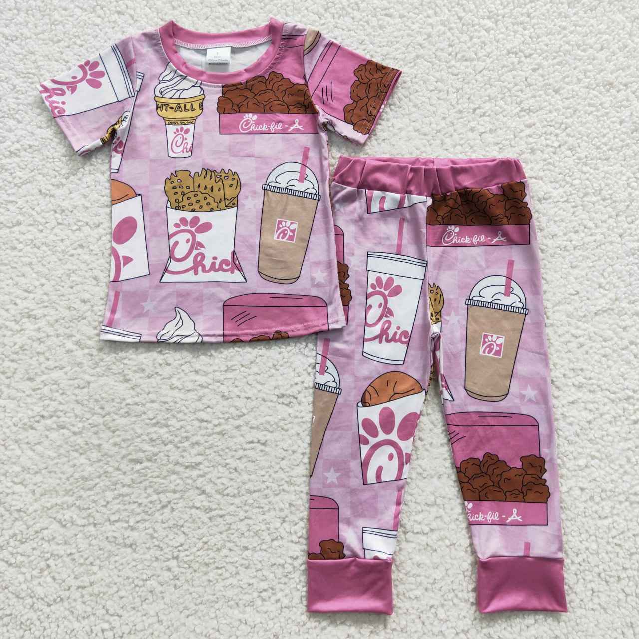 GSPO0696 Baby Girl Short Sleeves Chips Shirt Pants Outfit Pajamas