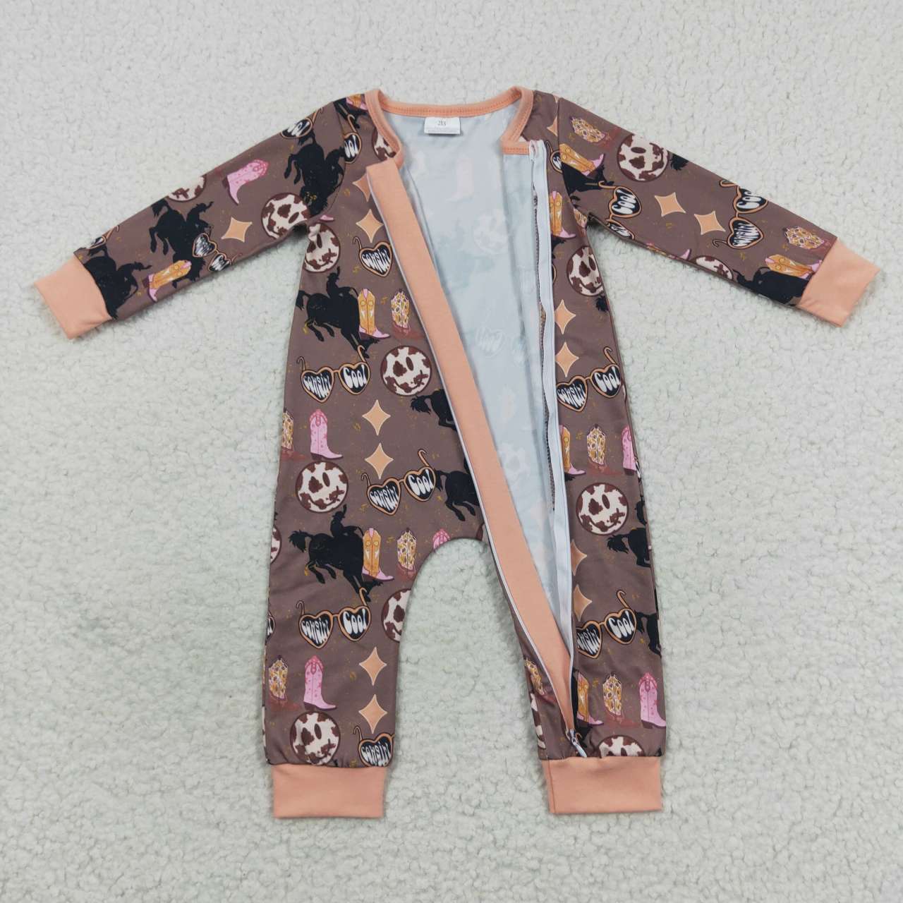 LR0482 Baby Boy Long Sleeves Zipper Western Boots One Piece Romper
