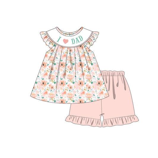 Moq 3 Pre-order GSSO0914 Baby Girl I Love Dad Floral Tops Shorts Summer Set