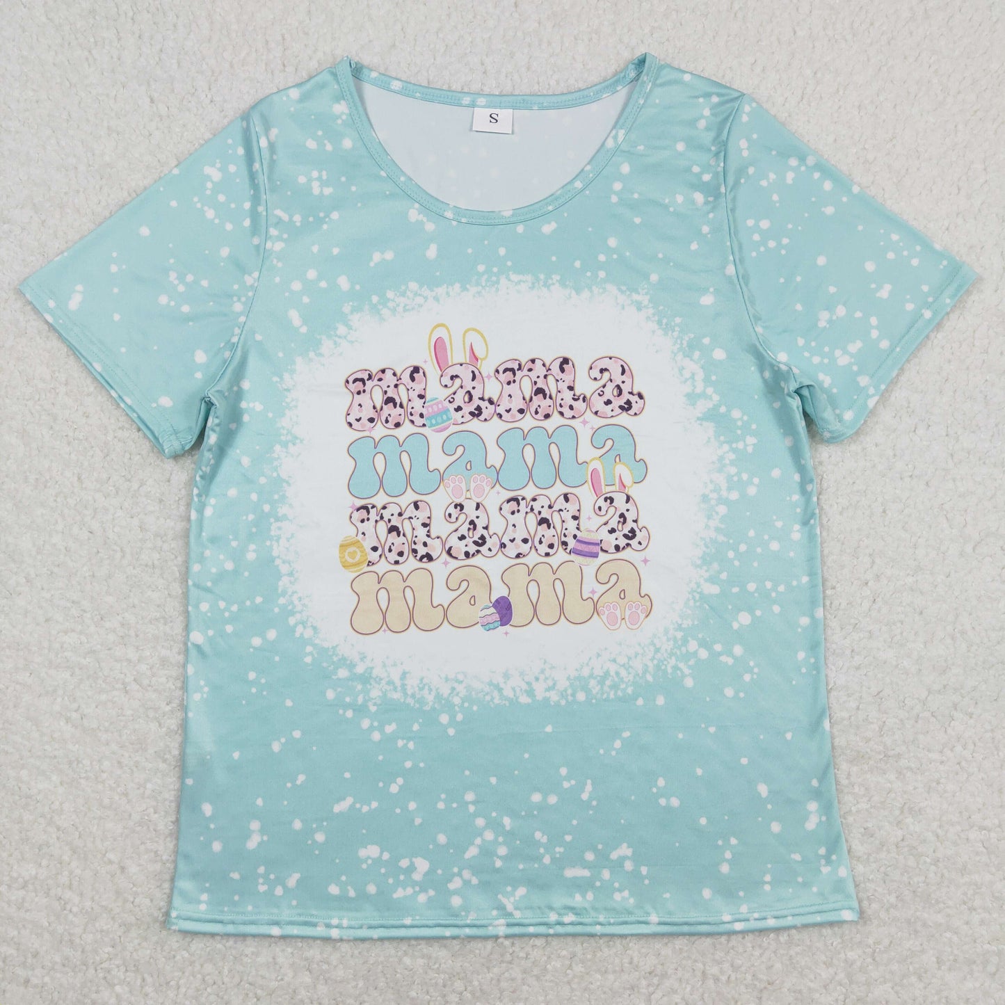 GT0444 Adult Women Mama Rabbits Eggs Blue Shirt