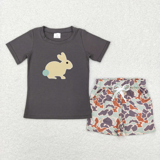Baby Boy Easter Short Sleeves Embroidery Rabbit Shirt Camo Shorts Set
