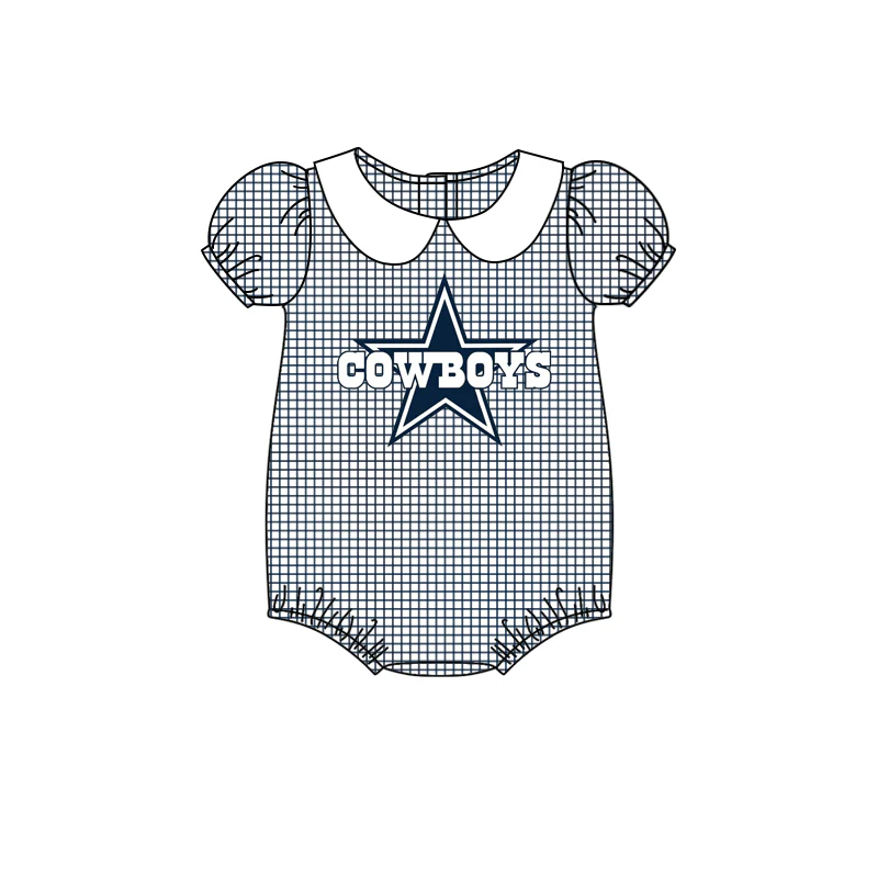 Baby Girl Short Sleeves Cowboys Plaid Bubble One Piece Romper