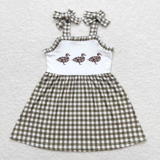Baby Girl Sleeveless Camo Ducks Green Plaid Summer Dress