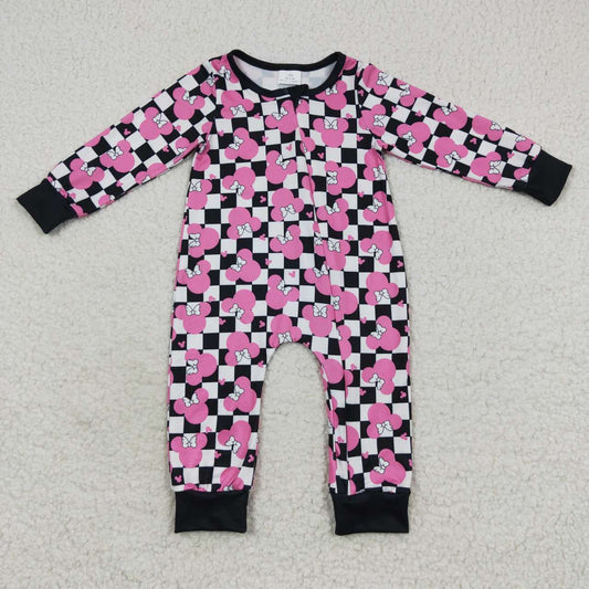 LR0478 Baby Girl Long Sleeves Zipper Cartoon One Piece Romper