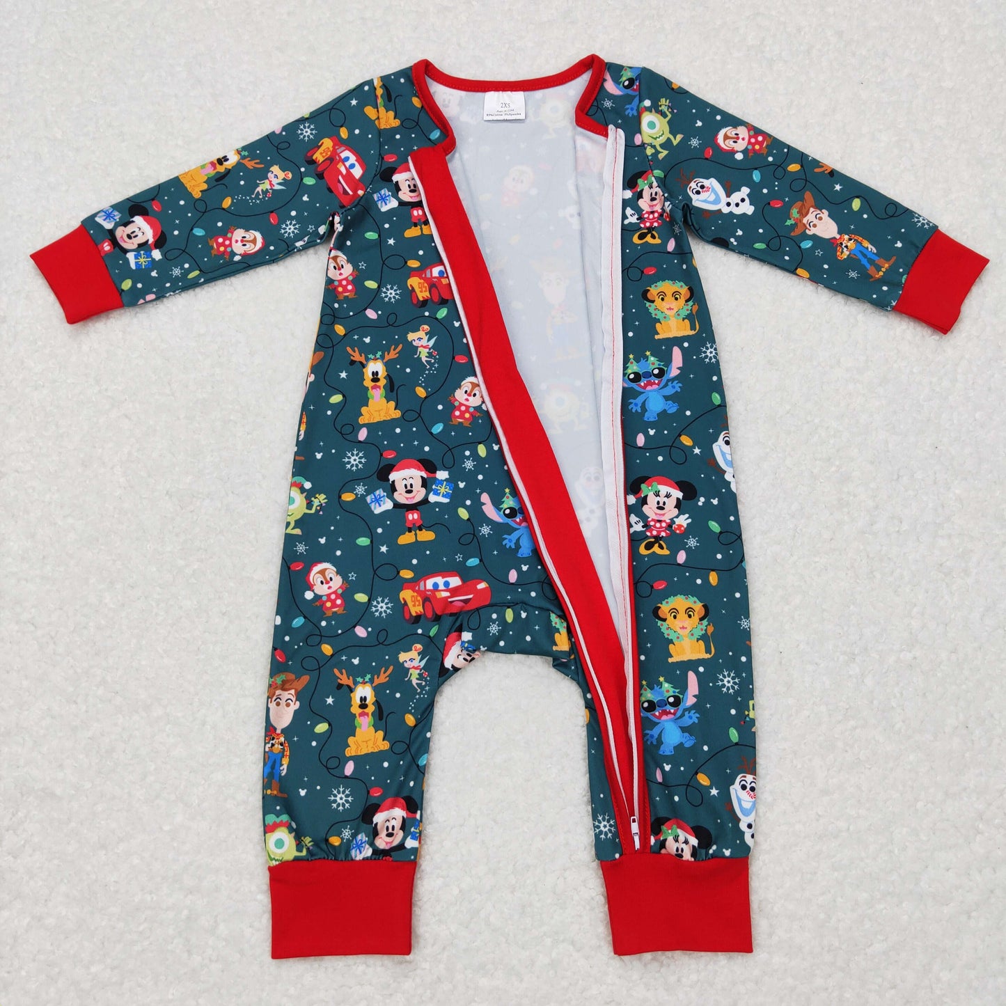 LR0782 Baby Boy Christmas Long Sleeves Cartoon Zip One Piece Romper