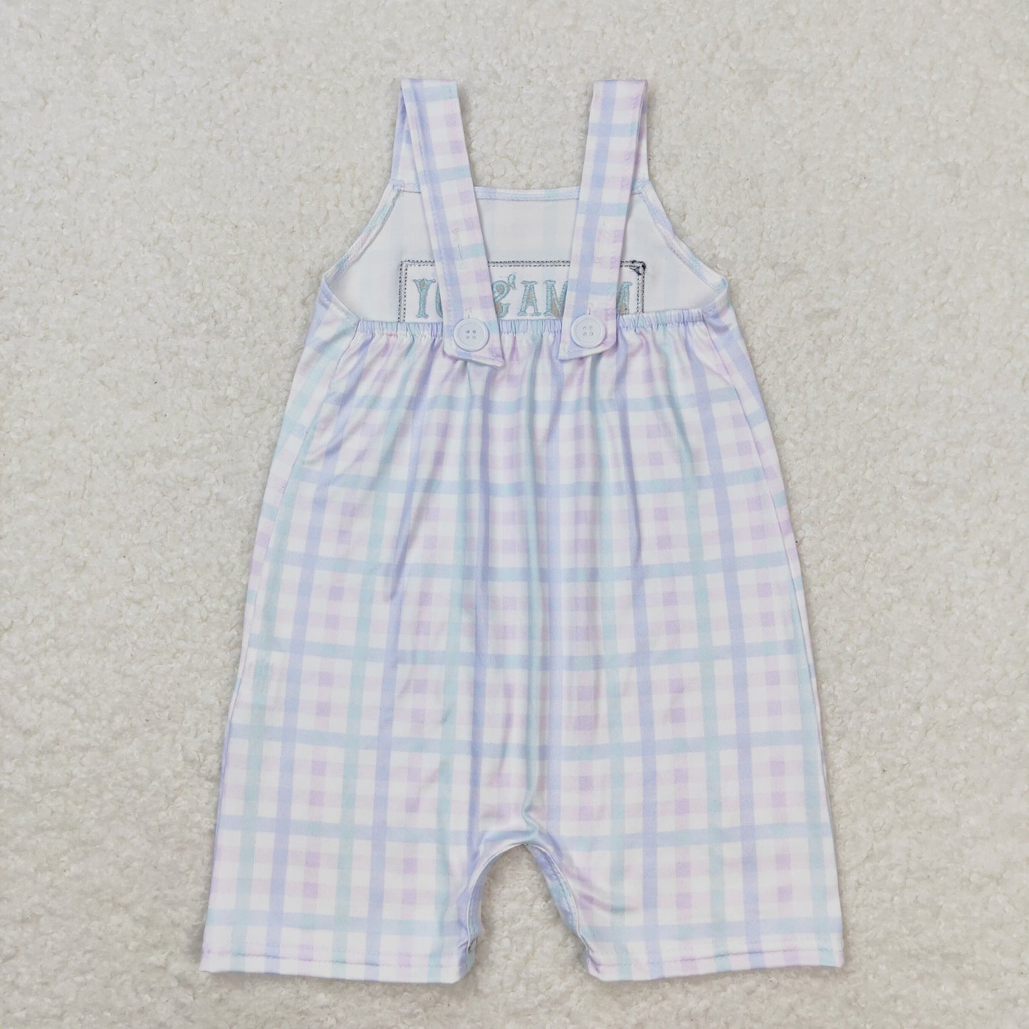 Short Sleeves Embroidery Mama's Girl Plaid Bubble One Piece Romper