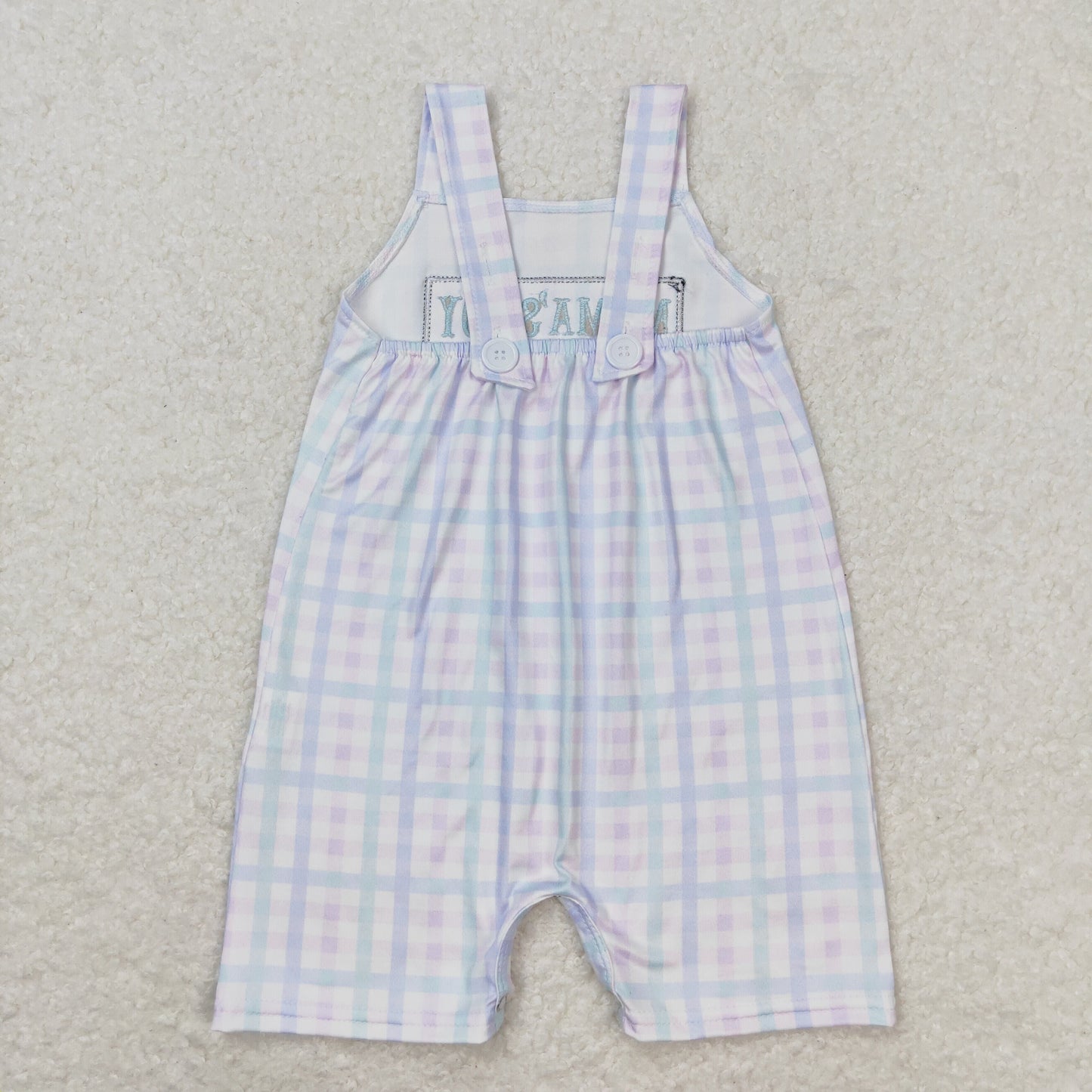 Short Sleeves Embroidery Mama's Boy Plaid Bubble One Piece Romper