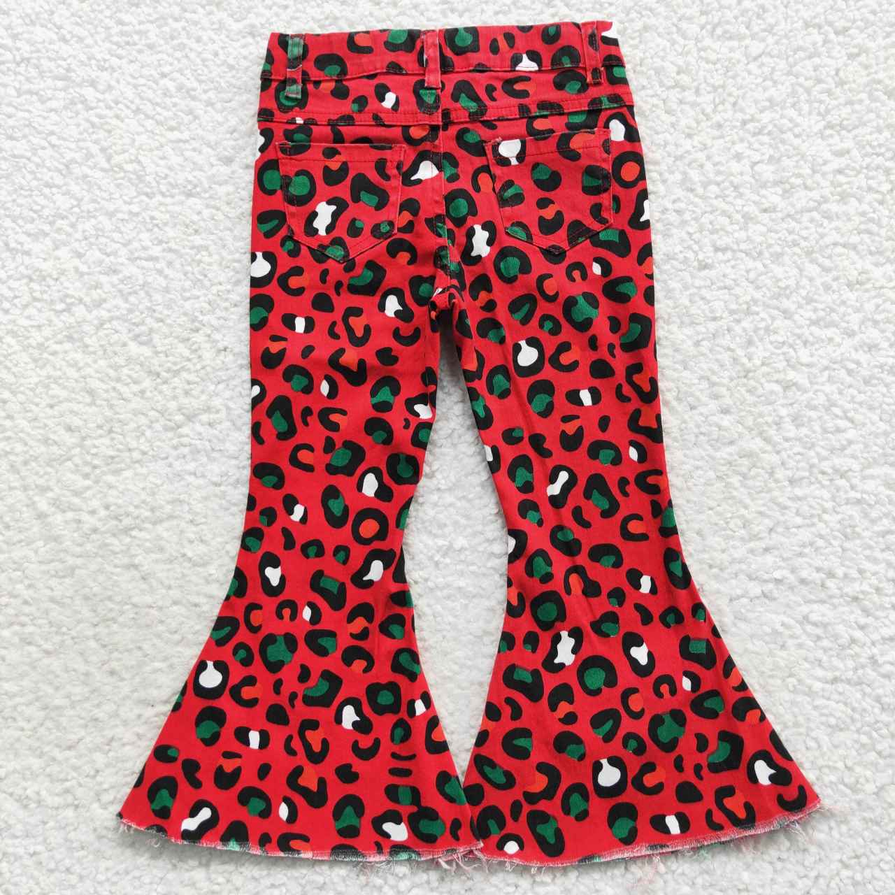 P0229 Baby Girl Leopard Denim Bell Pants Jeans