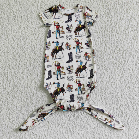 Promotion Baby Boy Newborn Knotted Gown Western Rodeo Romper