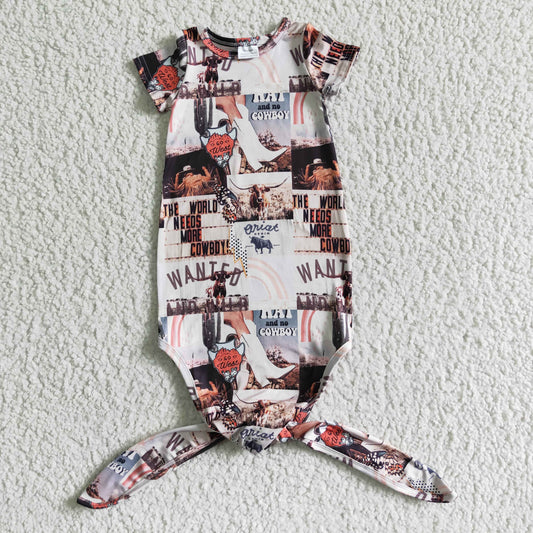 Promotion Baby Kids Newborn Gown Western Cowboy Knotted Romper RTS