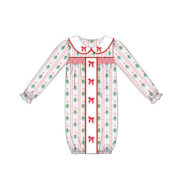 ( Moq 5 ) Preorder Baby Girl Long Sleeves Tree Bows Newborn Christmas Romper