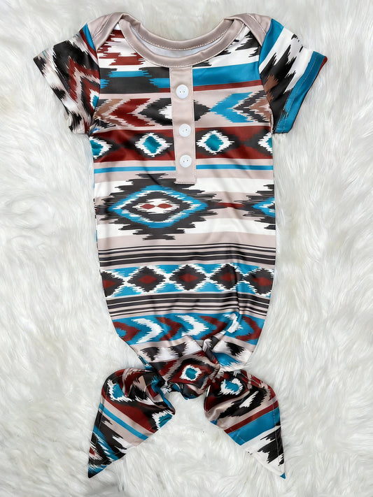 ( Moq 5 ) Preorder Newborn Baby Boys Short Sleeves Aztec Western Gown Romper