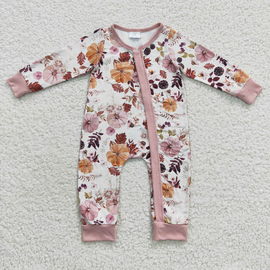 LR0363 Baby Girl Long Sleeves One Piece Pumpkin Fall Romper