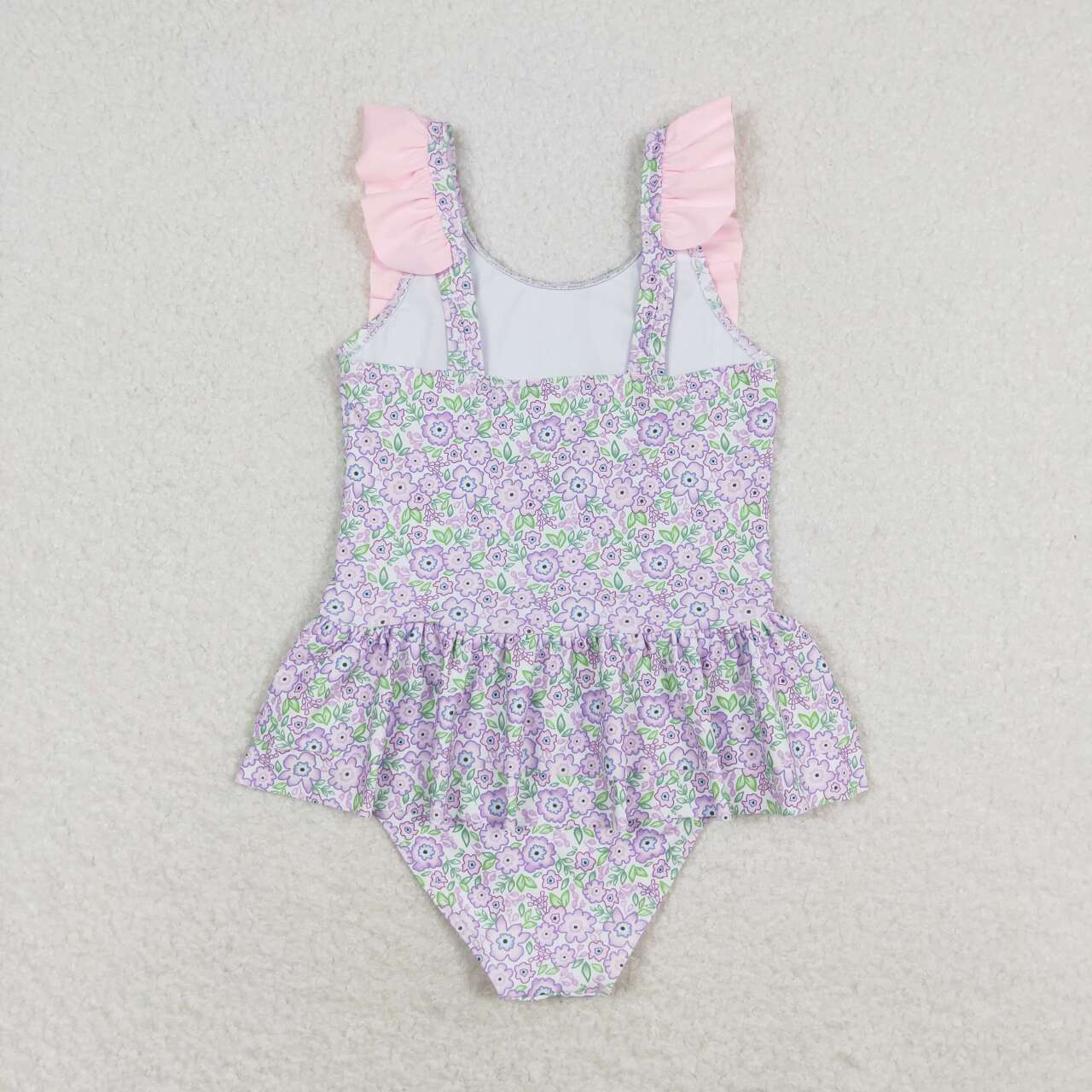 Baby Girl Ruffle Sleeves Floral Purple One-piece Swimsuit