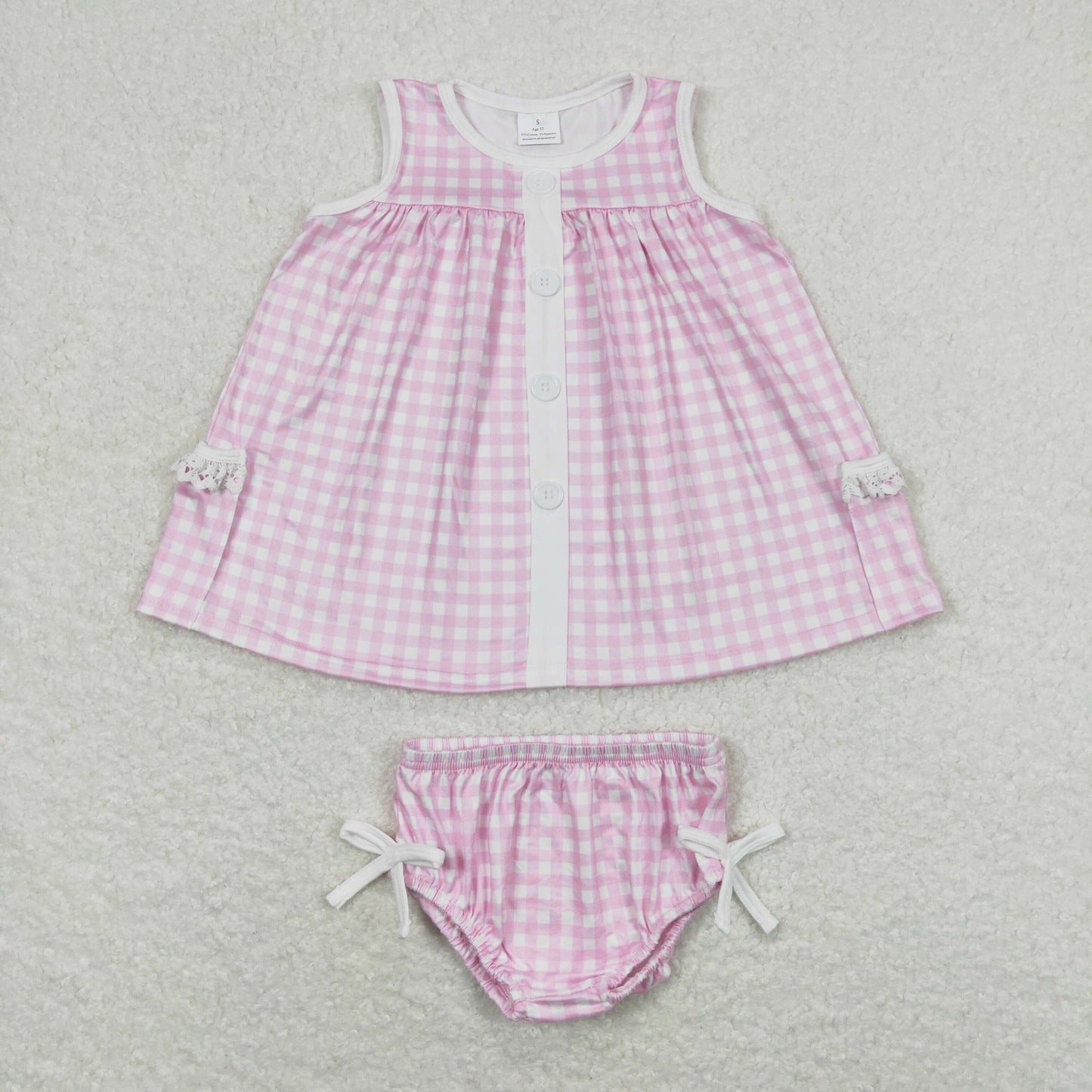 Baby Girl Sleeveless Pink Plaid Pocket Tunic Bummies Shorts Set
