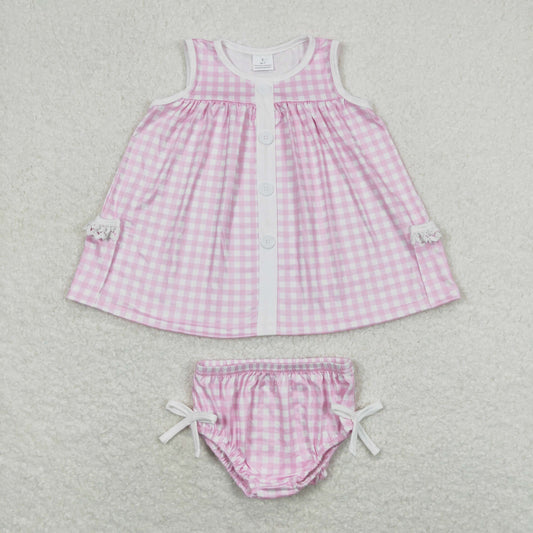 Baby Girl Sleeveless Pink Plaid Pocket Tunic Bummies Shorts Set
