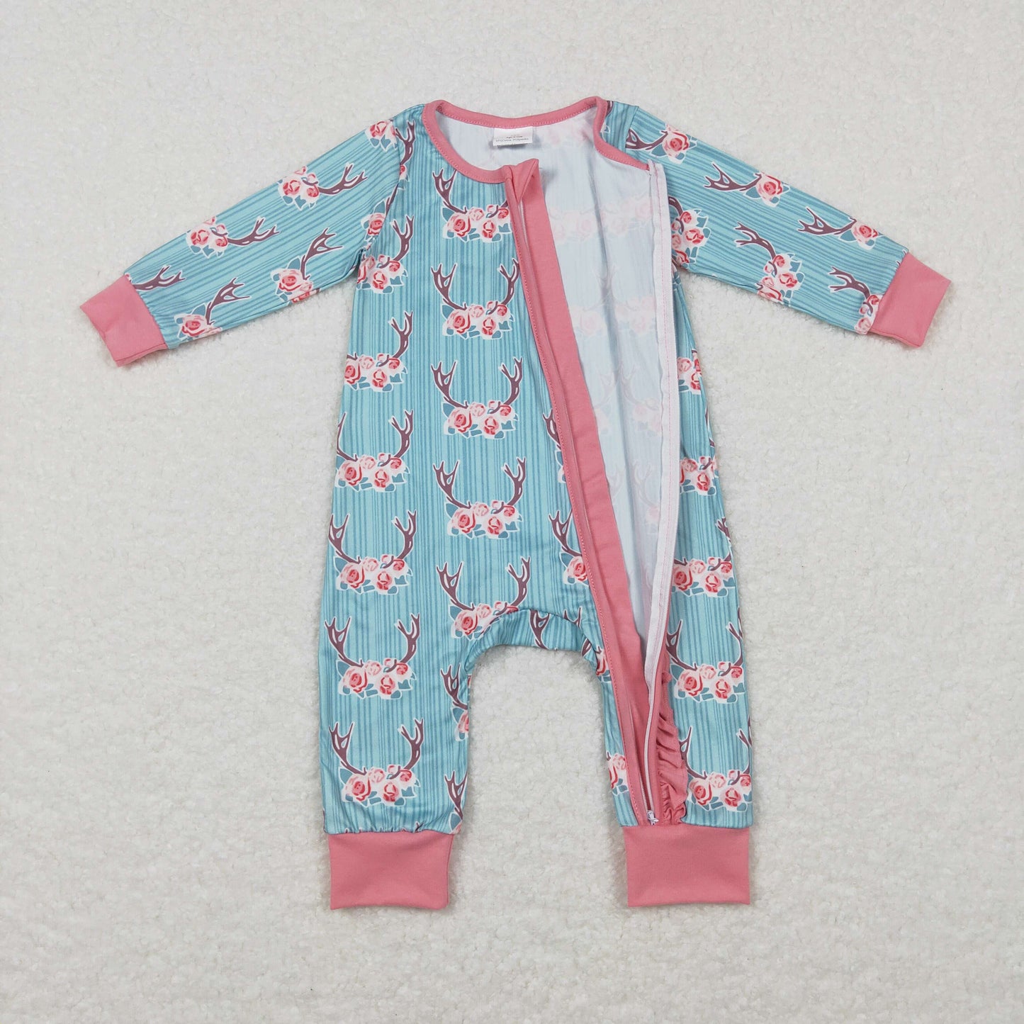 LR0712 Baby Girl Long Sleeves One Piece Western Cow Floral Romper