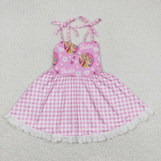 Baby Girl Sleeveless Doll Pink Plaid Summer Twirl Dress