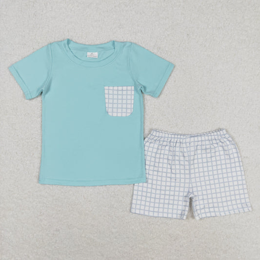 Baby Boy Blue Short Sleeves Pocket Shirt Plaid Shorts Summer Set