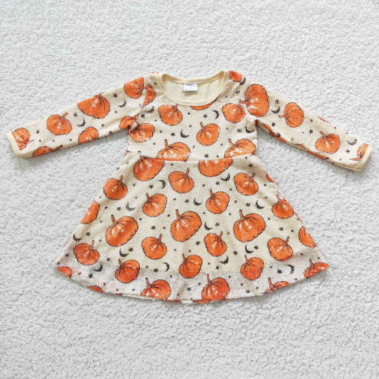 GLD0271 Baby Girl Long Sleeves Sequins Pumpkin Orange Dress
